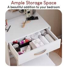 Dressing Table With Mirror And Stool, Dressing Table With 1 Drawer Storage And Built-In-Mirror Vanity Desk Easy Assembly Cosmetics Makeup Storage Organizer Bedroom Furniture - Black - View 8