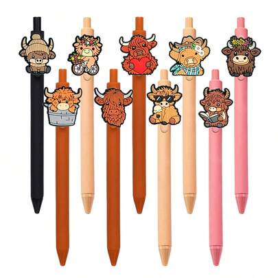 1/2pcs Random Cute Cartoon Highland Cow Shaped Gel Pen, Candy Color Ballpoint Pen