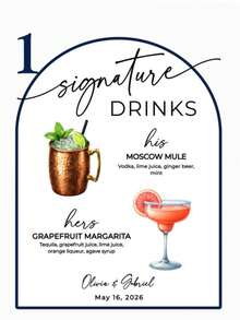 1 pieza Menú de cócteles personalizado e impreso, cartel de bar de boda para bebidas insignia, letreros de bebidas de él y ella, arco de acrílico con UV, perfecto para la decoración de la recepción - Tablero de exhibición de copas de vino para bodas F-Wedding - Ver 21