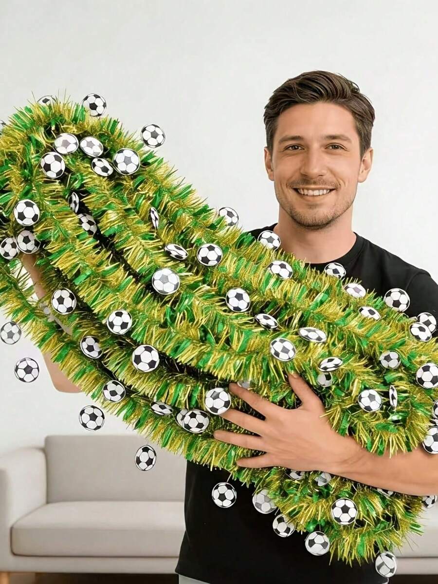 1/2pcs (2m*0.09m) World Cup Decorative Ribbon, Football Decoration Scene Arrangement Ribbon, Metallic Wire Garland - Multicolor - View 1