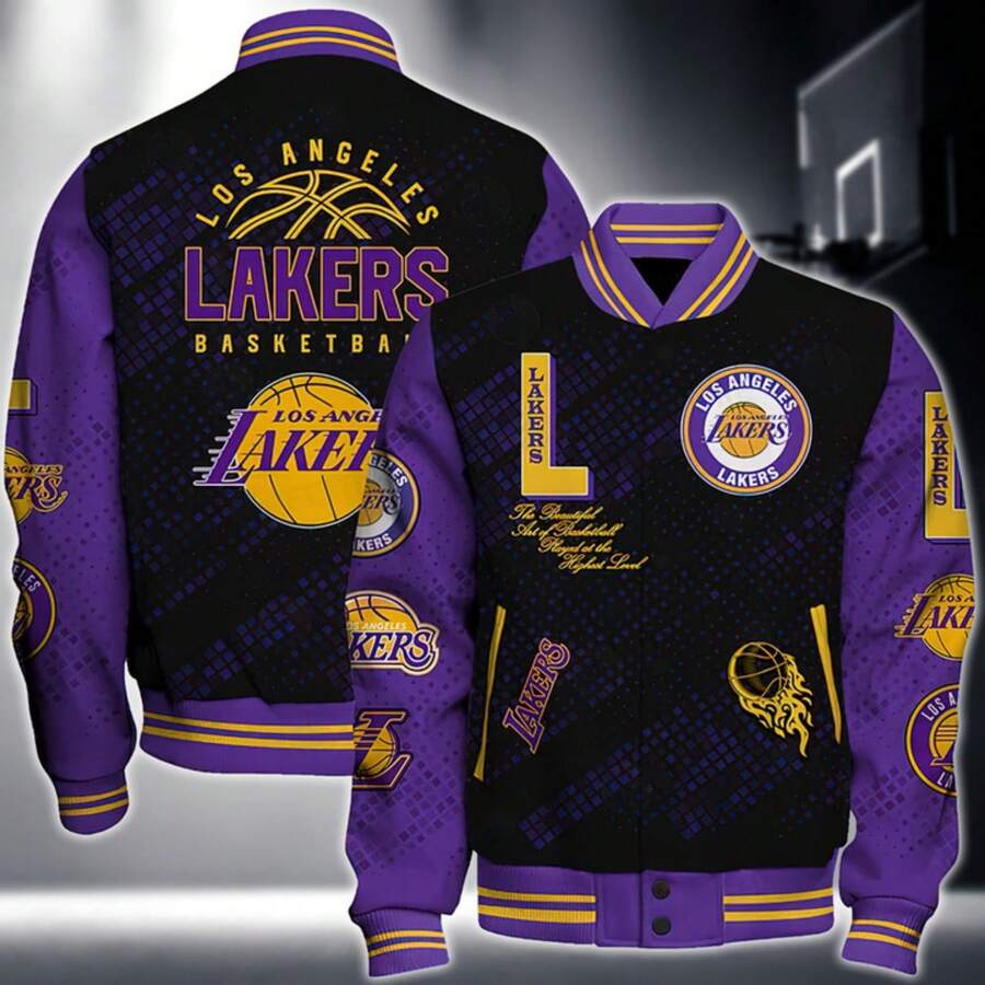 N-B-A Los Ang-Eles Lakers 3D Patterned Baseball Jacket Is Suitable For All Occasions, From Urban Chic To Parties, Fitness, And Outdoor Activities-3 - 風格 - 查看 1