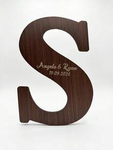 1pc Customized Wooden Wedding Name Plate, Size 45cm/17.71in, Can Print Personalized Date And Name. Customized Date And Name Notebook Can Be Used As A Substitute For Wedding Diary Notebook. Customized Date And Name Notebook Can Be Used As A Substitute For Wedding Letter Diary Notebook. ,Bachelorette Party Favors - Black - View 10