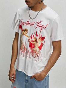Manfinity Roughcore Men's Casual Short Sleeve Crew Neck T-Shirt With Creative And Versatile Playing Card Graphic Design - 咖啡棕 - 查看 4