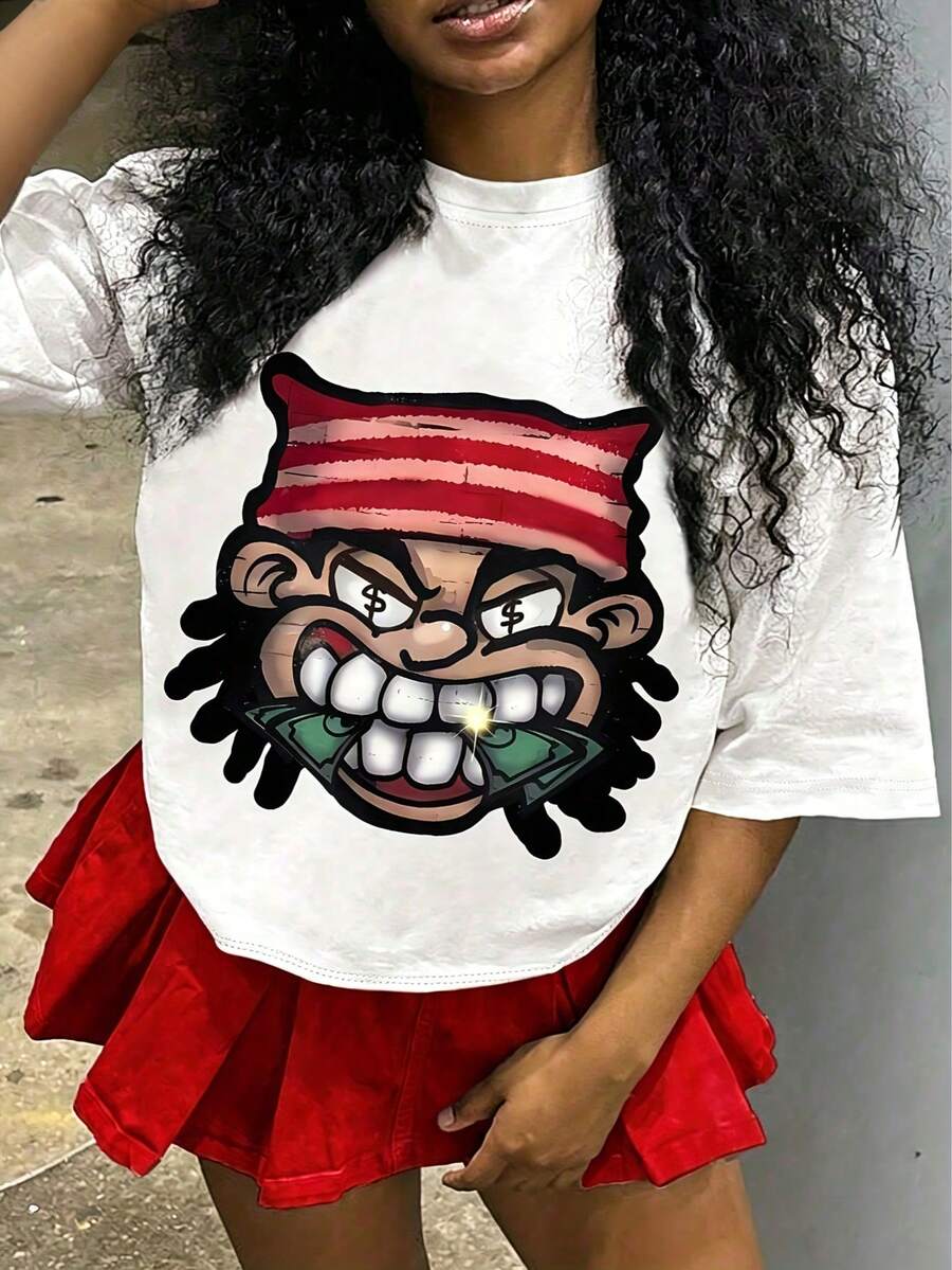 Tween Girl Cotten Clothes,Y2K-Inspired Letter Print T-Shirt - Casual Crew Neck, Short Sleeve, Machine Washable - Perfect For Spring/Summer/Fall,Fashion, Streetwear, Unisex, Men, Women - 白色 - 查看 1