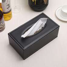 Black Marble Texture PU Leather Tissue Box, White Stitching Rectangular Tissue Dispenser, Modern Bathroom Storage Decor, Car/Office Desk Tissue Box Set, Luxury Faux Leather Napkin Holder - Black and White - View 2