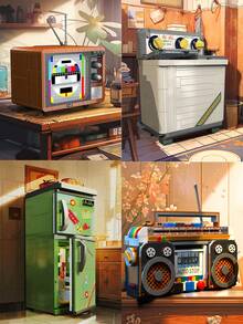 This Retro-Style Furniture Assembly Kit - Featuring Items Such As An Old-Fashioned Radio, Washing Machine And Refrigerator - Creates A Highly Realistic Effect. It Is A Nostalgic DIY Street Scene Assembly Model Kit - Multicolor - View 4