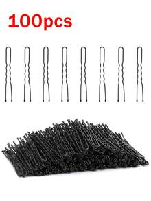 100pcs Women's Simple Fashion Street Casual Cute Elegant Convenient Alloy 2.36inBlack Metal U-Shaped Hairpin Suitable For Women's Daily Commuting Vacation Updo Hair Decoration Bathing Sports Wearing Use Hair Clip Hair Bun Maker Hairpin Hair Stick,Summer,Holiday,Travel, Head Accessories, Claw Clips - Black - View 8