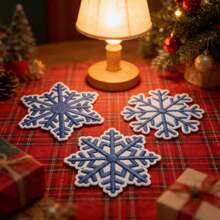 3 piezas Parche bordado con patrón de copos de nieve azul invierno, con adhesivo termofusible, adecuado para chaquetas, bolsos, sombreros, reparación de ropa, manualidades de ropa, zapatos, sombreros, decoración de maletas, parches de tela - Múltiples estilos - Ver 7