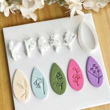 6pcs Flower & Leaf Shaped Polymer Clay Stamp Molds, Handmade Gift Hair Clip Pendant Clay Cutting Mold Tools, DIY Earrings Brooch Decoration Craft Supplies - White - View 3
