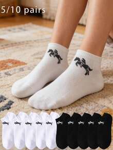 5 đôi/10 đôi tất cổ chân mỏng màu đen trắng dành cho nữ, thích hợp cho mùa xuân và mùa hè, unisex. - Đen và trắng - Xem 2