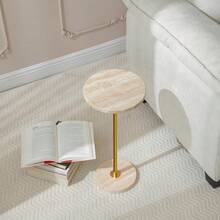 redonda de mrmol de 9.8 pulgadas, mesa auxiliar de pedestal con acabado de piedra para sala de estar, base ponderada, mesa auxiliar pequea para oficina de espacio pequeo, color beige - Acabado de piedra be - Ver 5