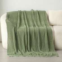 1pc Knitted Solid Color Bubble Yarn Blanket, Suitable For Bed, Sofa, Air-Conditioning, Nap, Office - Dark Grey - View 6