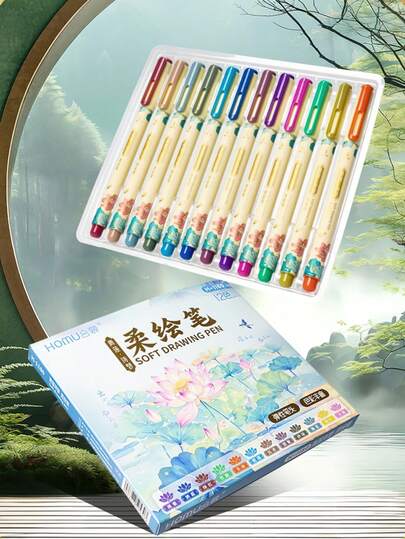 Bộ cọ vẽ kiểu Trung Quốc 6/12 chiếc họa tiết hoa sen, cọ thư pháp đầu mềm tinh tế cho chữ nhỏ, cọ vẽ nguệch ngoạc, bộ cọ vẽ màu cổ điển, dùng làm thiệp chúc mừng DIY, sáng tạo nghệ thuật, anime, quà tặng văn phòng phẩm Giáng sinh.