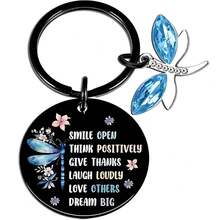 励志蜻蜓不锈钢钥匙扣，适合作为礼物送给朋友、家人、女性、生日礼物、蜻蜓爱好者 - 彩色 - 查看 7