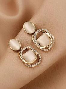 Rhinestone Decor Drop Earrings - Yellow Gold - View 3