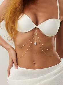 Dây đeo ngực nhiều lớp gợi cảm kiểu bikini đi biển, mặt dây chuyền ngọc trai hình sao biển mới. - thả hình - Xem 5