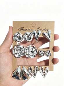 Bộ khuyên tai bạc sang trọng, tối giản, sáng tạo, kết hợp phong cách xuyên biên giới Châu Âu và Mỹ. - Bạc - Xem 1