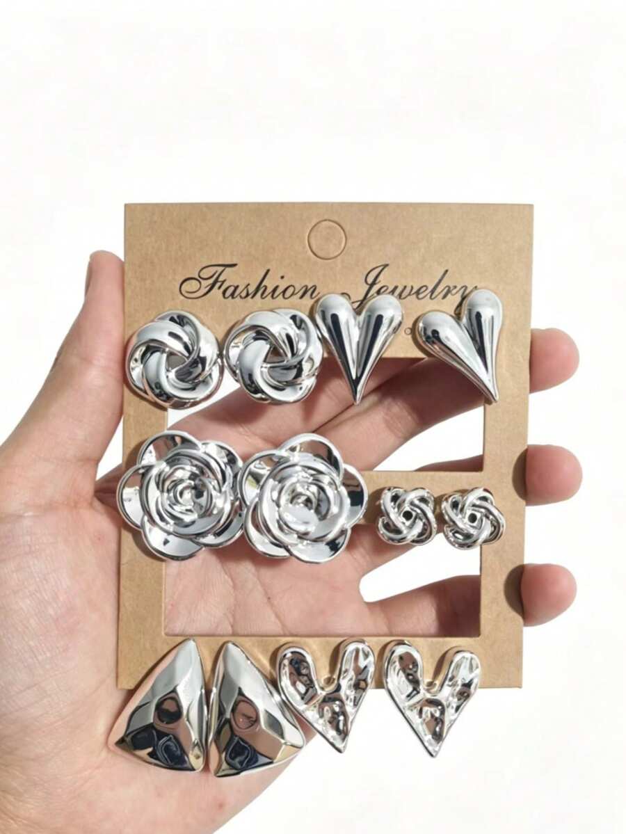 Bộ khuyên tai bạc sang trọng, tối giản, sáng tạo, kết hợp phong cách xuyên biên giới Châu Âu và Mỹ. - Bạc - Xem 1