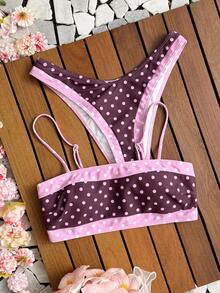 Bộ bikini chấm bi nâu hồng SunTide, phong cách retro ngọt ngào cho kỳ nghỉ hè trên bãi biển. - Nhiều màu - Xem 8