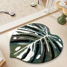 1pc Deep Green Leaf Pattern Soft, Absorbent, Fluffy Bathroom Mat, Suitable For Home Decor, Entryway And Indoor Protection, Bathroom Mat, Bathroom Rug, Door Mat, Small Rug, Carpet, Mat, Home Decor, Area Small Rug, Outdoor Mat, Home Decor, Area Rug, Bedroom Rug, Graduation Gift, Washable Carpet - Multicolor - View 4