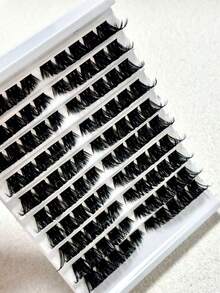10 filas/100 piezas de racimos de pestañas densamente empacados, caja de pestañas 200D, pestañas en racimo rizadas para extensión, pestañas dramáticas. Adecuado para principiantes, crea pestañas llenas, rizadas y cautivadoras - Negro - Ver 5