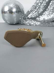 女士时尚方头细高跟凉鞋 - 金色 - 查看 4