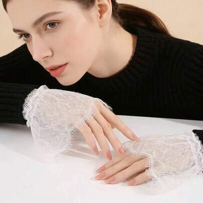 1 Pair Women's 3D Floral Lace Sleeves, Lolita Accessories, Suitable For Wedding Dresses, Cosplay