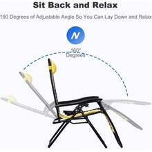 Set Of 2 Relaxing Recliners Patio Chairs Adjustable Steel Mesh Zero Gravity Lounge Chair Beach Chairs With Pillow And Cup Holder (Yellow Stripe) - 黃色 - 查看 2