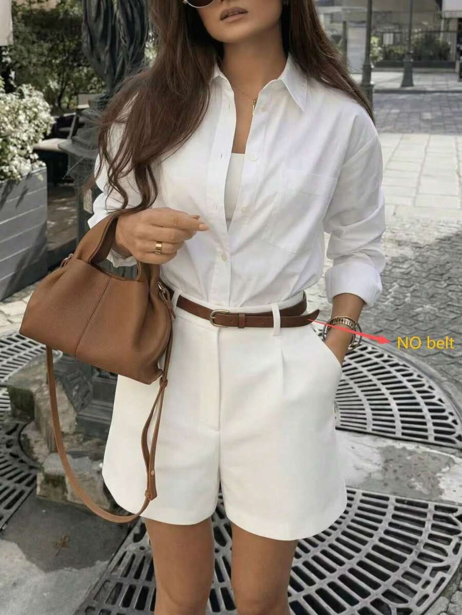 Spring/Summer New Solid Color Suit Shorts, Elegant Office Wear - White - View 1