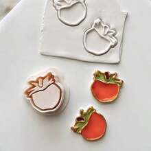 Khuôn đất sét polymer hình quả hồng và cam, bộ sưu tập mùa hè, dùng để làm khuyên tai, trâm cài, mặt dây chuyền, khuôn đất sét polymer hoặc đất nặn độ chính xác cao. - Màu be - Xem 5