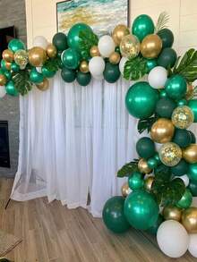 50 Pcs Green And Gold Balloons - 10 Inch Metallic Dark Green Balloons With White And Gold Latex Aluminum Foil Sequin Balloon For Patrick's Day Birthday Jungle Safari Dinosaur Theme Party Decorations - 18 YEARS - View 3