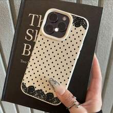 1pc Black Lace & White Polka Dot Pattern Full Coverage TPU Shockproof Phone Case, Compatible With Apple 16, 15, 14, 13, 12, 11 Pro Max, Series - Multicolor - View 2