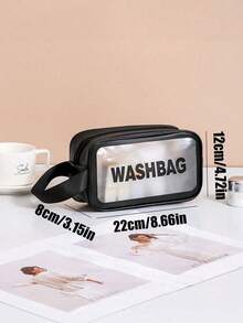 Large Capacity PU Leather Cosmetic Bag, Portable Waterproof Travel Toiletry Bag, Transparent Frosted Makeup Pouch - Black - View 8