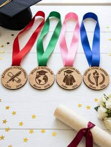 Personalised Laser Engraved Medals For Every Event,Personalized Engraved Graduation Medallion,Custom Name Year Award,Graduation Ribbon Included,Natural Wood Material,High Precision Laser Engraving,Durable Satin Ribbon,Minimalist Vintage Style,Reusable,High School Graduate,College Graduate,Graduate Student - Multicolor - View 9