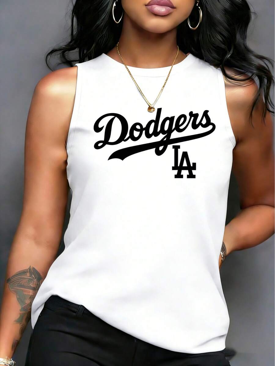 Women's Tank Top, "LA Dodgers" Script Logo Vest Top, Summer Tops For Women, Game Day Outfits,2000s Tops - 白色2 - 查看 1