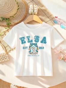 Disney Casual And Simple Round-Neck Short-Sleeve T-Shirt Features A Print Of Princess Elsa From Frozen, Designed Specifically For Infants And Toddlers, Suitable For Both Boys And Girls, Making It An Ideal Choice For Summer Wear. - 白色 - 查看 2