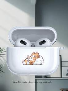 Étui d'écouteur transparent avec graphique de chat paresseux, mode et polyvalent, convient pour AirPods2/3/4/Pro/Pro2/Pro3. Idéal comme cadeau d'anniversaire ou de fête pour la famille, les amis et soi-même - Transparent - Voir 3