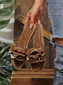 New Fashion Square Toe Flat Sandals For Women - Brown - View 4