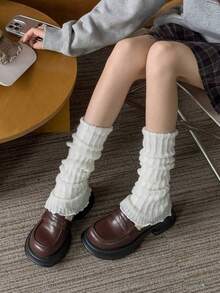 1 Pair Of Solid Color Leg Covers, Winter Warm Leg Warmers.Y2k Leg Brace, Cozy - White - View 3