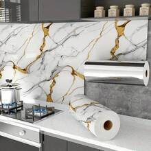 1 pieza Papel tapiz autoadhesivo de mármol dorado de lujo, resistente al agua y al aceite, para salpicadero de cocina, decoración de habitaciones, decoración del hogar - Multicolor - Ver 2