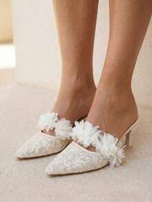 planare Mẫu mới về: Sandal cao gót mũi nhọn buộc dây thanh lịch dành cho nữ, kiểu dáng slip-on, thời trang mùa hè màu be. - Màu be - Xem 5