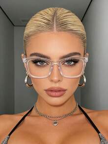 1 Pair/3 Pairs Geometric Frame Men's Modern Minimalist Elegant Transparent Glasses, Suitable For Back To School, Office, Reading, Daily Life And Accessories - Clear - View 1