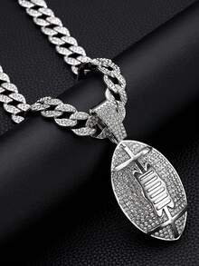 1 chiếc dây chuyền mặt dây chuyền hình quả bóng đá đính pha lê thời trang, thích hợp để đeo hàng ngày. - mặt dây chuyền bóng bầu dục - Xem 15