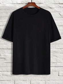 Manfinity LEGND Loose Fit Men's Solid Color Round Neck Short Sleeve Casual T-Shirt - 黑色 - 查看 3