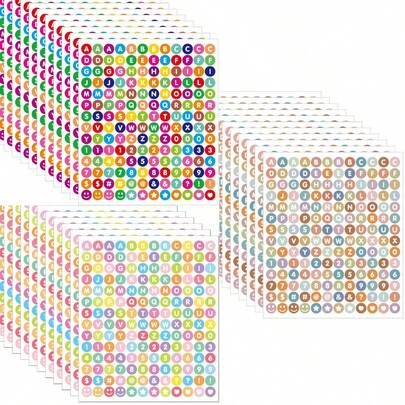 10pcs Colorful English Polka Dot Stickers, 0.5 Inch Round, Macaron Color, Letters, Numbers, Symbols, Graphics, Card, Scrapbooking, Envelope, Magazine, Phone Case, Cup, Computer, Helmet, Planner Decoration, Holiday Party Gift Packaging, PVC Waterproof Stickers