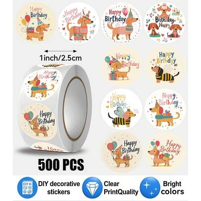 JOERBABU the little kangaroo Bobbie 1 cuộn 500 miếng dán trang trí hình tròn 2.5cm, dùng để niêm phong hũ đựng thực phẩm nhà bếp, túi đựng bánh kẹo, 10 mẫu, tối giản và tiện dụng, phong cách Ins.