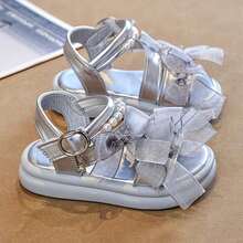 2026新款女童凉鞋，儿童网眼蝴蝶结公主鞋，软底防滑沙滩鞋，适合小女孩 - 銀色 - 查看 2