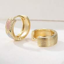 1 par de pendientes de cobre minimalistas y elegantes con diseño de cuadrícula, apropiados para días festivos y regalos - Dorado - Ver 3