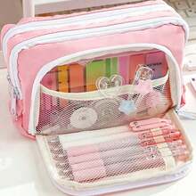 1pc Macaron Large Pencil Case Pouch ,INS Stationery Bag, Portable Handheld Pencil Case Bag , Cosmetic Bag, For Teens Office,&School Supplies Back To School,Pencil Pouch,School Bag - Pink - 查看 5