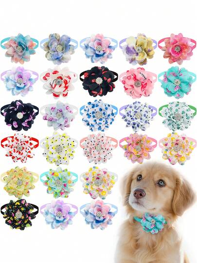 10pcs Spring & Summer Pet Collar Flowers, Adjustable Multi-Layer Collar Flowers Suitable For Small/Medium Cats & Dogs, Comfortable Wear, Grooming Decor, Happy Puppy Accessories, Random Styles